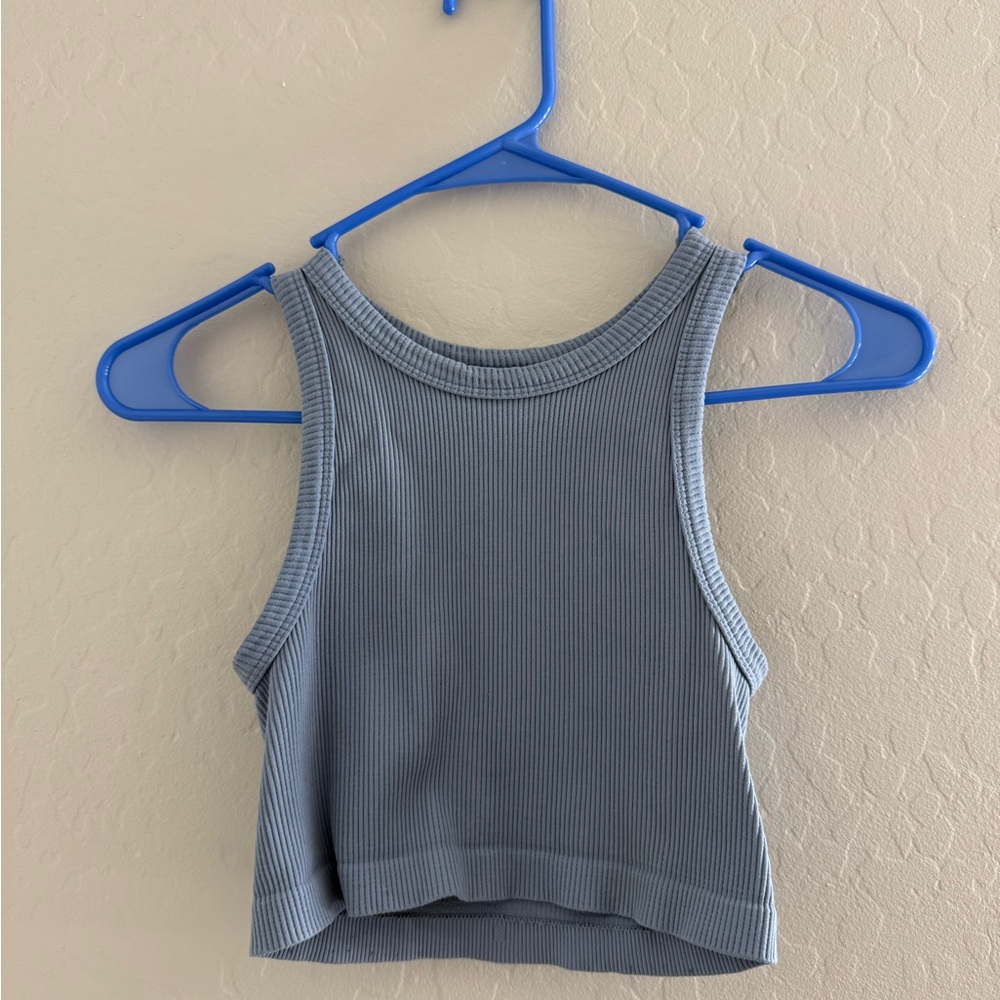 Blue Ribbed Sleeveless Top